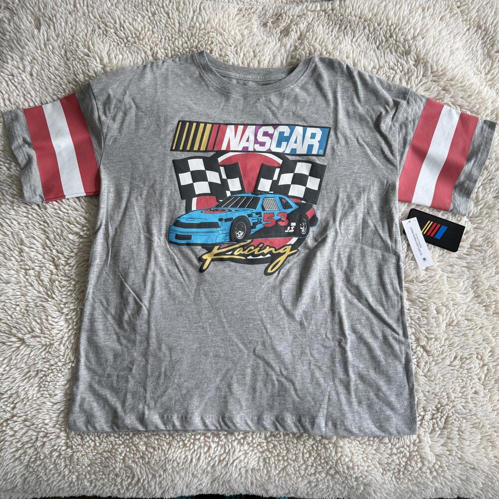 NASCAR Racing Graphic Tee Striped Sleeves NWT Women's Size Small